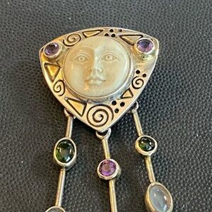 Silver and Purple Spiral Brooch with Gemstone Accents